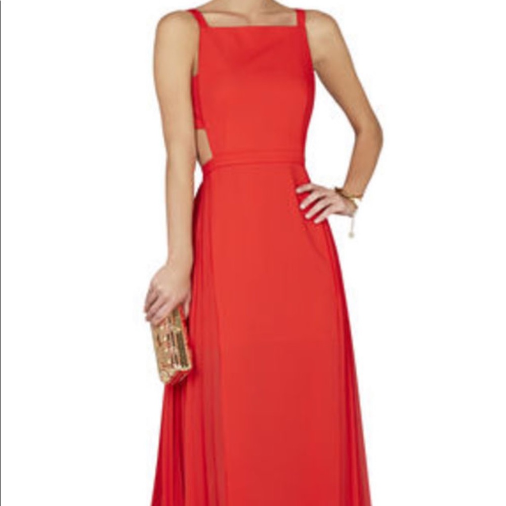 BCBG Bright Poppy Brielle Side Pleated Gown